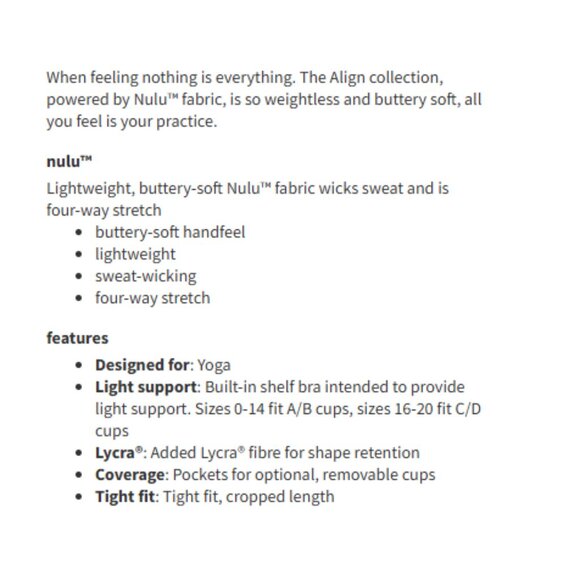 LULULEMON Align Tank Top Nulu Cropped Gym Yoga Bone Ivory Women's 6, AB Cups - Picture 2 of 13